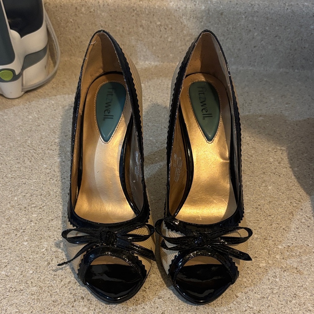 Elegant Black Peep Toe Heels with Bow by Franzel